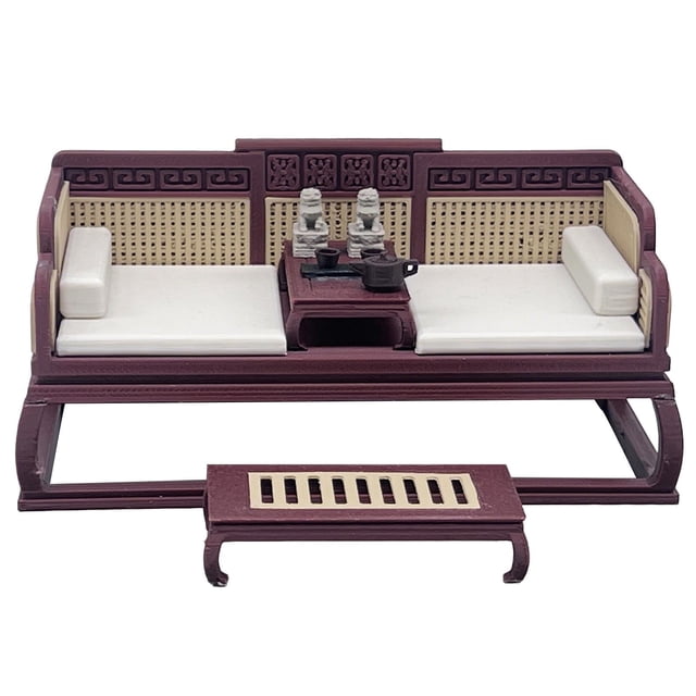 Cama china en miniatura, accesorios para casa de muñecas, escala 1/12, microescena, juguete de simulación para niños, muebles para casa de