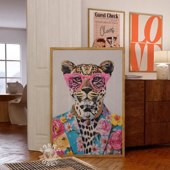 Funky Leopard Fashion Maximalist Dopamine Wall Art, Unframed Paper Print Size 8x12