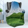 thumbnail image 4 of Rustic Soft Flannel Fleece Throw Blanket, Sheep Under Blue Sky Trees Grassland Highland Nature Landscape Scenery Picture, Cozy Plush for Indoor and Outdoor Use, 60" x 80", Green White, by Ambesonne, 4 of 5
