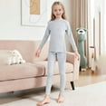 thumbnail image 2 of Loopsun Girls Long Sleeve Round Neck Shirts and Pants Thermal Loungewear Outfit Gray, 7-8 Years, 2 of 5