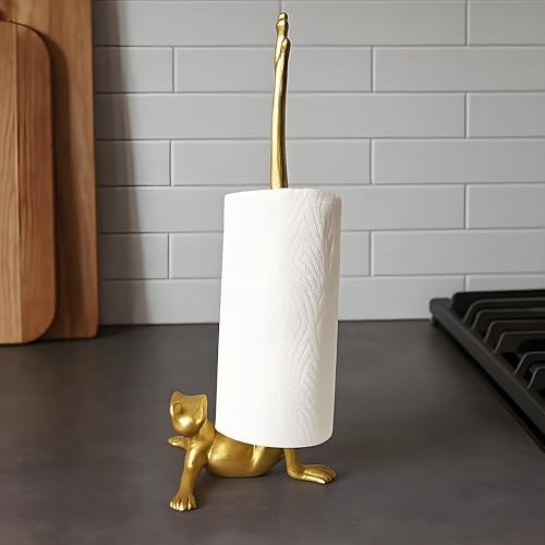 TAVENE Frog Paper Towel Holder 16.5'' Cast Iron Paper Towel Holder Funny Toilet Paper Holder for The Floor or Counter in The Kitchen or Bathroom Bronze Rustic,Frog Gold,Frog