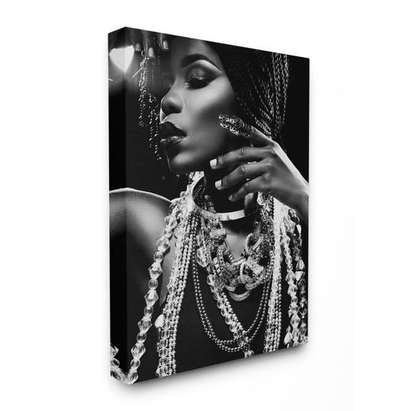 The Stupell Home Decor Collection Fashion Model Adorned in Jewelry Black and White Portrait Canvas Wall Art