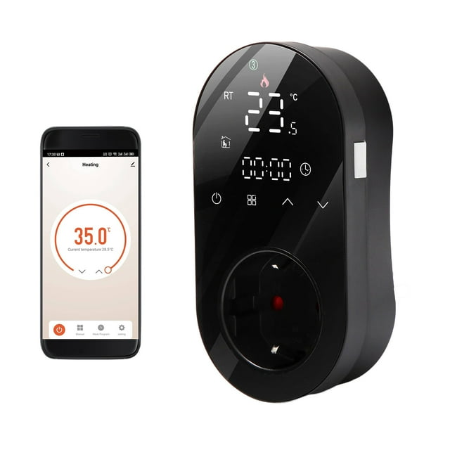 Termostato Enchufe de salida de termostato digital WiFi Enchufe de salida de 16A Aplicación Tuya Controlador de temperatura de enchufe de control de voz 5 + 1 + 1 Seis períodos y modo de calefacción y