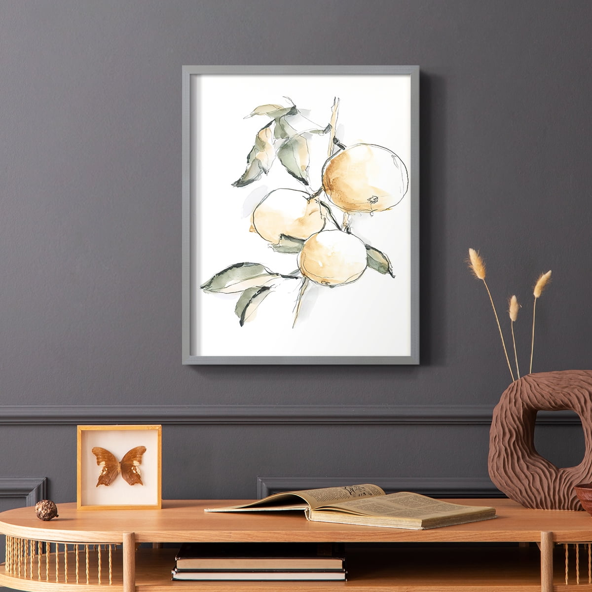 Watercolor Fruit Contour II Framed Print in Gray Solid Wood 11 x 14 Framed Print