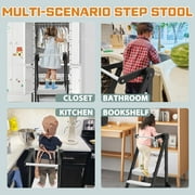 G TALECO GEAR Foldable Toddler Tower, Kitchen Kids Step Stool Helper, Standing Tower with 3 Adjustable Heights, Black&White
