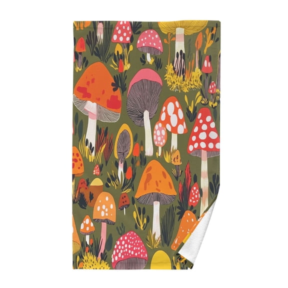 Yayeee 100% Cotton Hand Towels for Bathroom 16" x 28" Soft Absorbent Kitchen Towel, Vibrant Mushroom