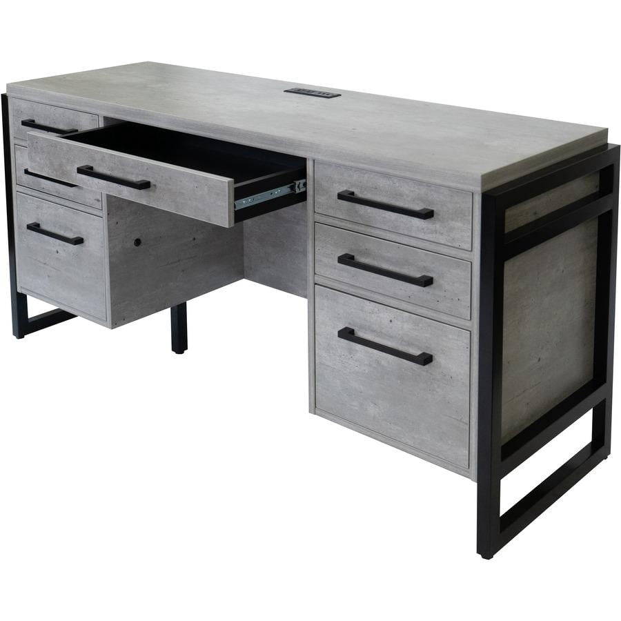 Modern Wood Laminate Office Desk Fully Assembled Concrete Gray