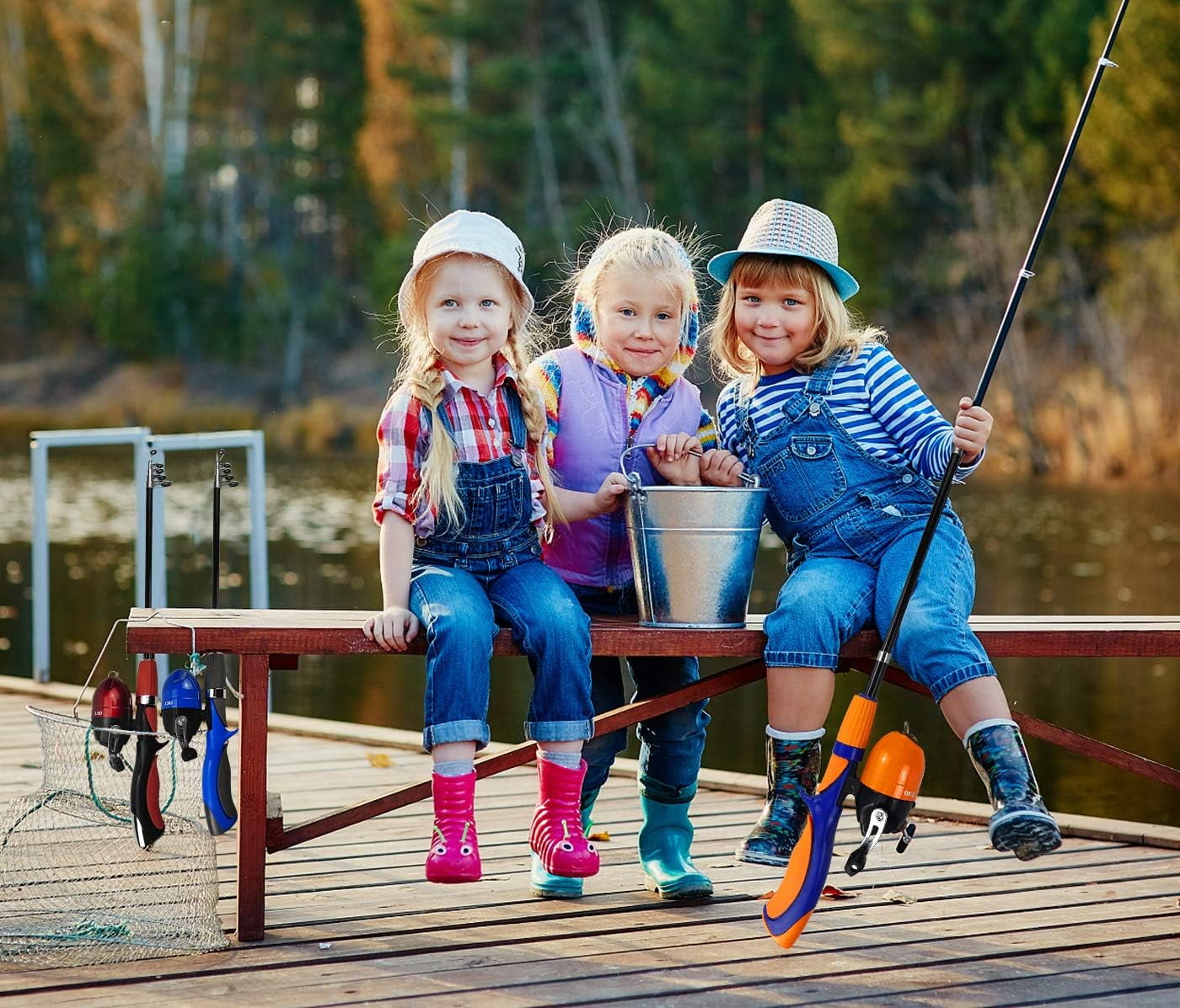 SNYNUXX Kids Fishing Pole Set Portable Telescopic Kids Fishing Rod and Reel Combo Kit with Tackle Box for Beginners, Orange