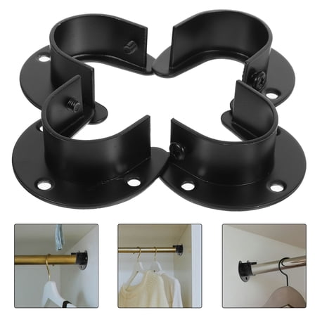 FRCOLOR  4 Pcs Round Mounting Brackets for Closet Rod Holders Curtain Pole Black