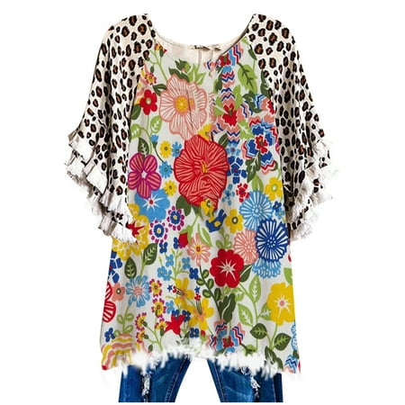 

Simplmasygenix Women Tops Summer Clearance Women’s T-shirt Summer Casual Tops Oversized Floral Sunflower Print Blouse