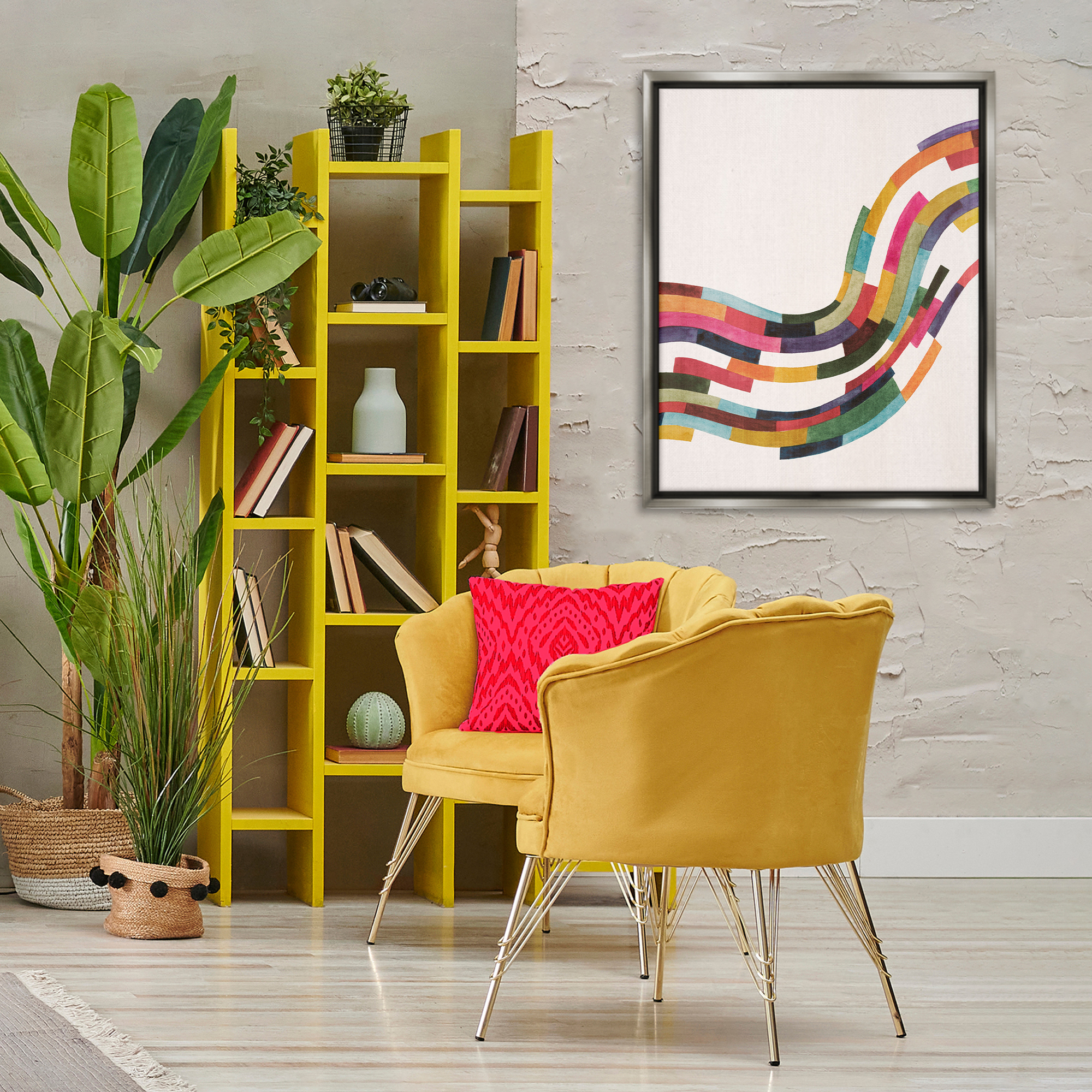 Stupell Industries Curved Geometric Wave Abstract Painting Gray Floater Framed Canvas Art Print Wall Art, 25 x 31