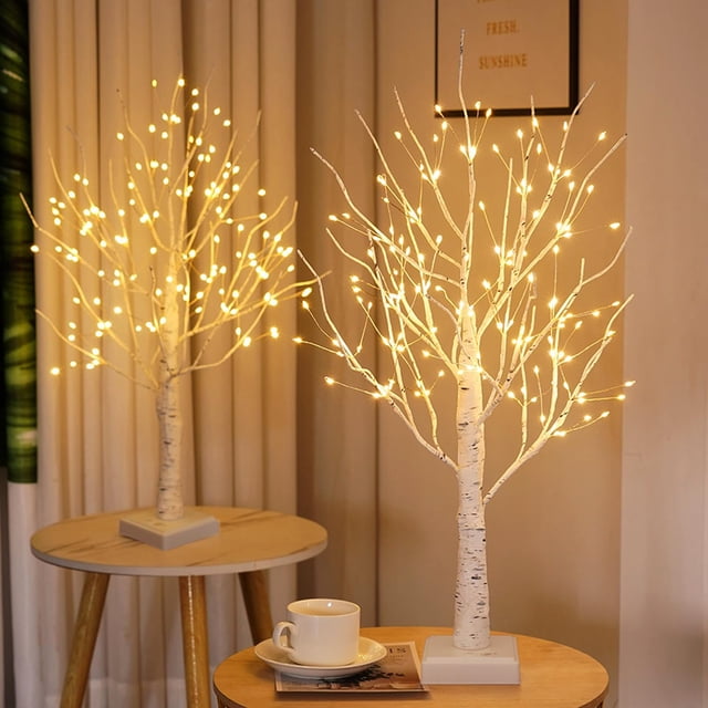 Lámpara de mesa con forma de árbol iluminada de 2 pies con 144 luces LED y temporizador