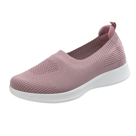 GUOBIOZIY Women’s Ballet Flat Shoes Knit Dress Shoes Round Toe Slip On Ballerina Walking Flats Shoes for Woman Low Wedge Comfort Soft(Pink,6.5)