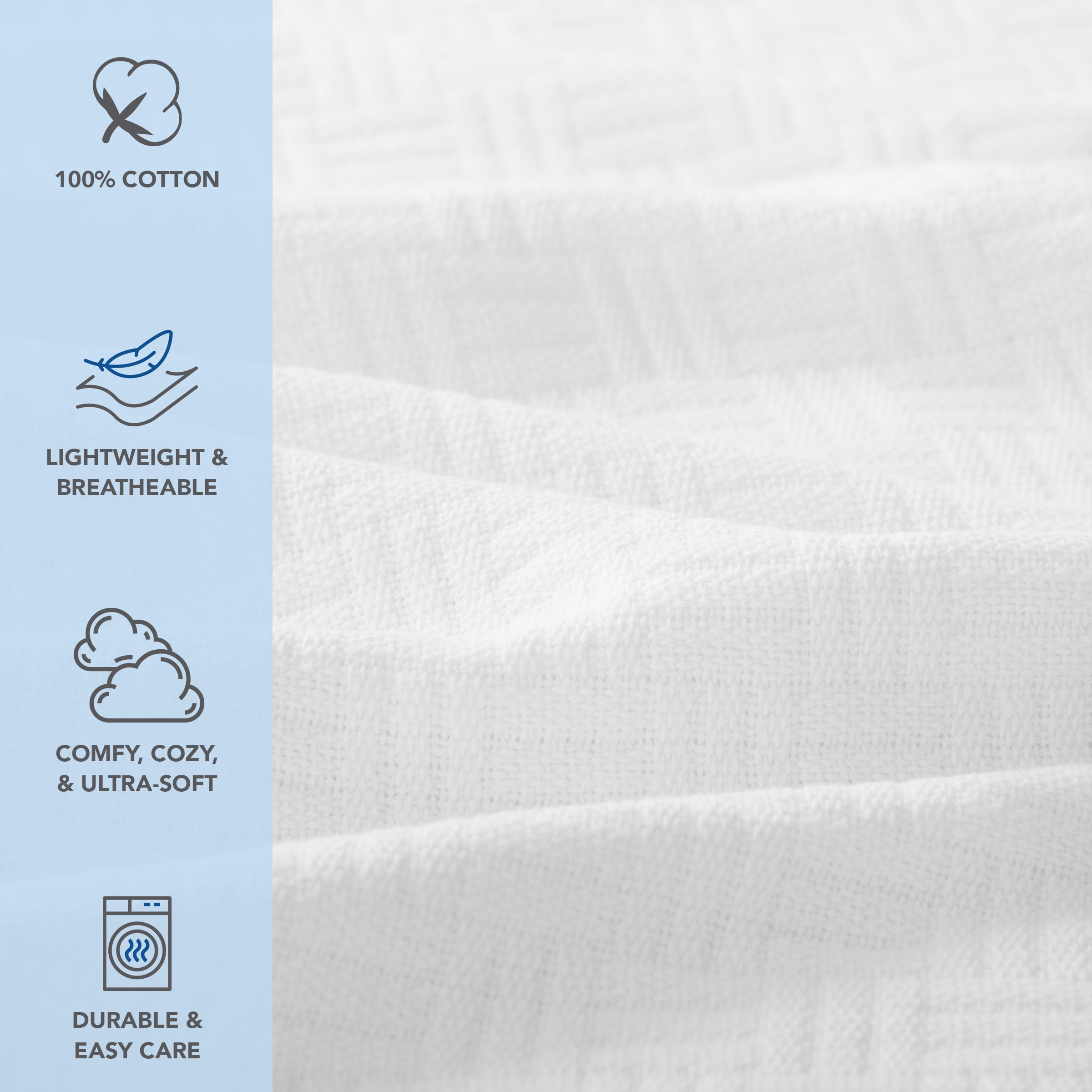 Host & Home 100% Cotton Basketweave Throw, Lightweight Blanket, 300GSM, 50x70, White