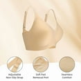 thumbnail image 5 of Smoothing Seamless Full Coverage Bra for Women Wireless Bras with Soft Support Regular and Plus Size Womens No Underwire Deep V Bra Push Up Everyday Bras Beige 3XL, 5 of 5
