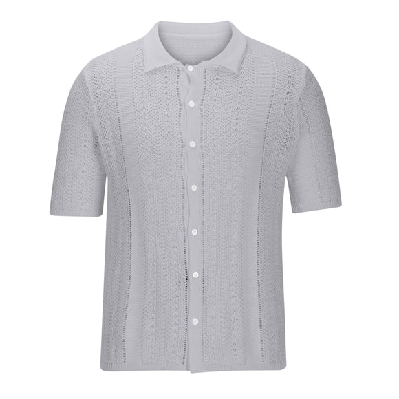 pstuiky Camisas de vestir de manga corta para hombre, Blusa informal de punto con cuello vuelto, manga corta y color liso para hombre camisas casuales para hombre l