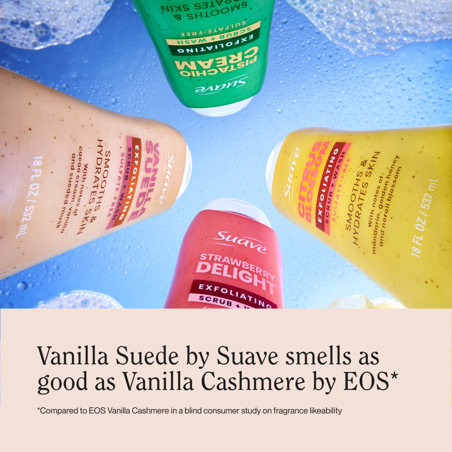 (2 pack) Suave Vanilla Suede Exfoliating Body Wash & Scrub with Glycerin & Vitamin E, 18 fl oz