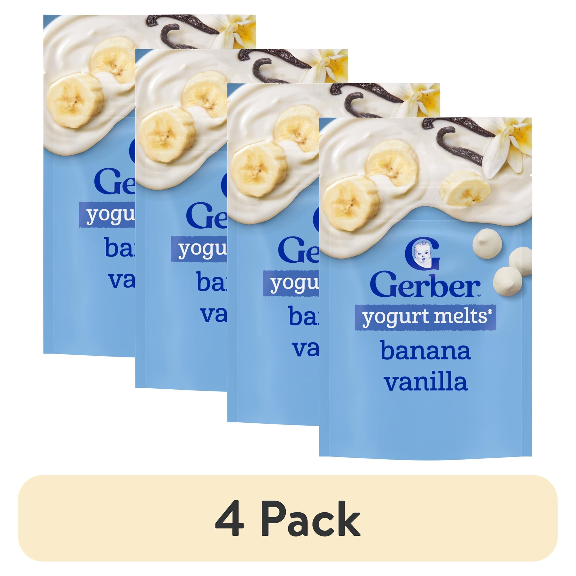 (4 pack) Gerber Stage 3 Baby Snacks, Yogurt Melts, Banana Vanilla, 1 oz