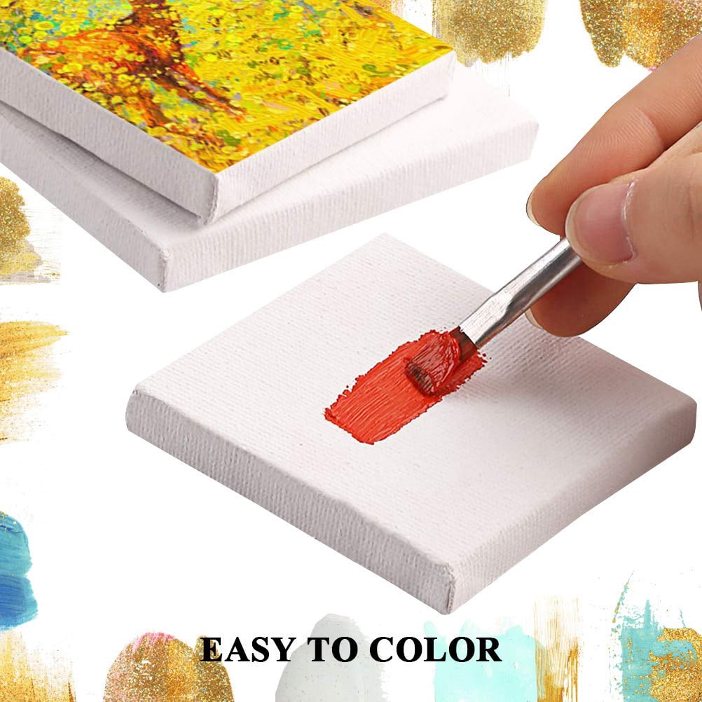 DIYMAG 20 Pack Mini Stretched Canvas with Wooden Easel, 4x4 Inch Art Primed Canvases for Kids Painting with Easel, Acrylic Pouring, Oil Paint & Wet Art Media