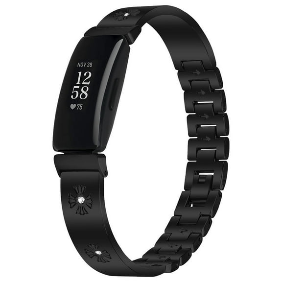 XIHAMA 14mm Daisy with Crystals Metal Watch Band for Women, Compatible with Fitbit Inspire HR, Stainless Steel Replacement Bracelet with Secure Lock Clasp in Black/Silver/Rose Gold/Gold