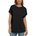 thumbnail image 6 of VDJ Women Plus Tops Summer Short Sleeve Crew Neck T Shirts Trendy Black Tunic Tee Oversize Solid Blouses for Lady Size 4XL, 6 of 9