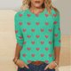thumbnail image 2 of Camisetas Casuales de las Mujeres 3/4 Manga Cuello Redondo Impreso Blusa Imitación Estante Tela, Camiseta de Moda Superior para el Hogar Diario Y Desgaste Casual Todo el Año, 2 of 9