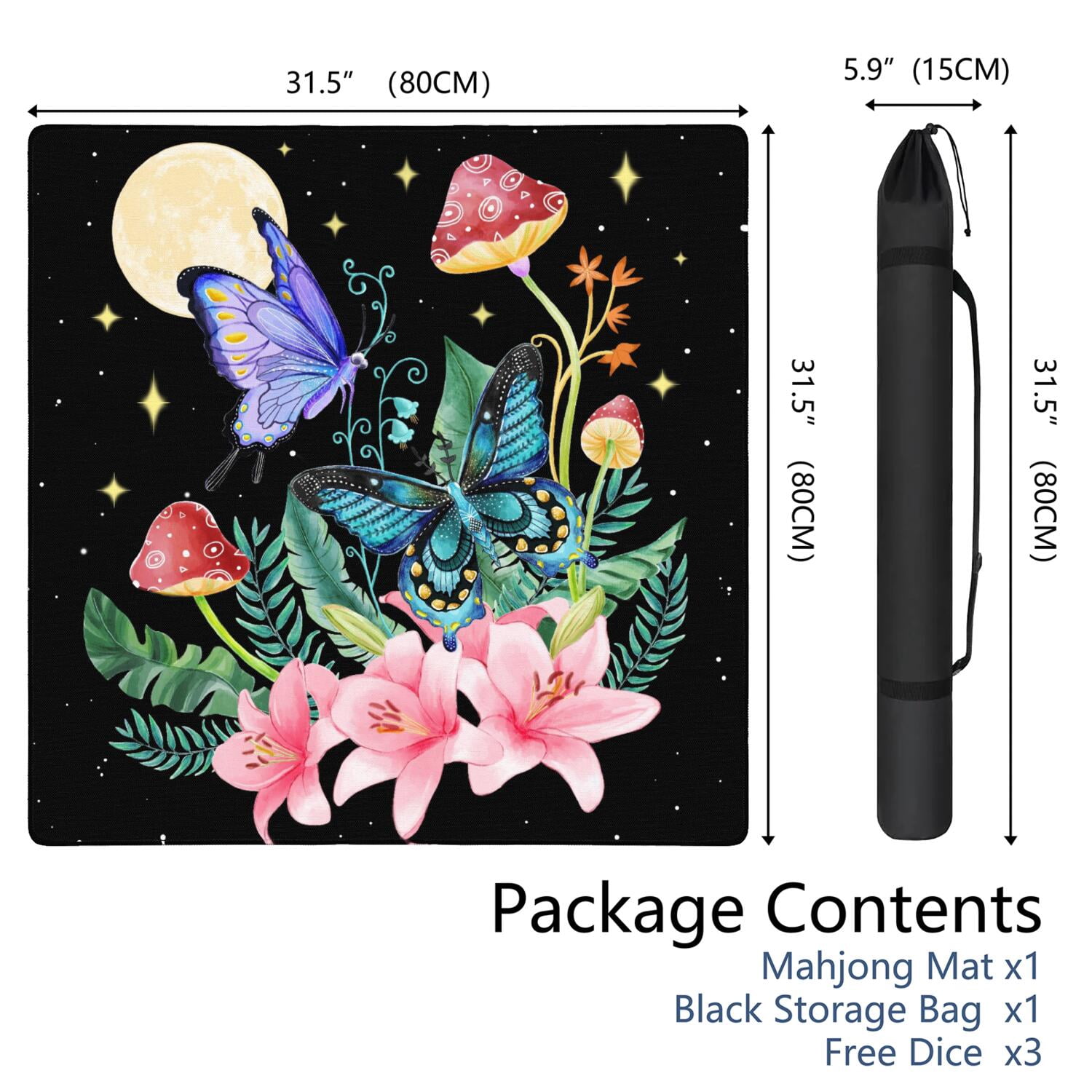 Stylish Plants Pattern Mahjong Mat 31.5 Inches Crafted from Durable Rubber Featuring Anti-Slip Grip Backing and Noise Reduction Technology for Multi-Functional Game Table