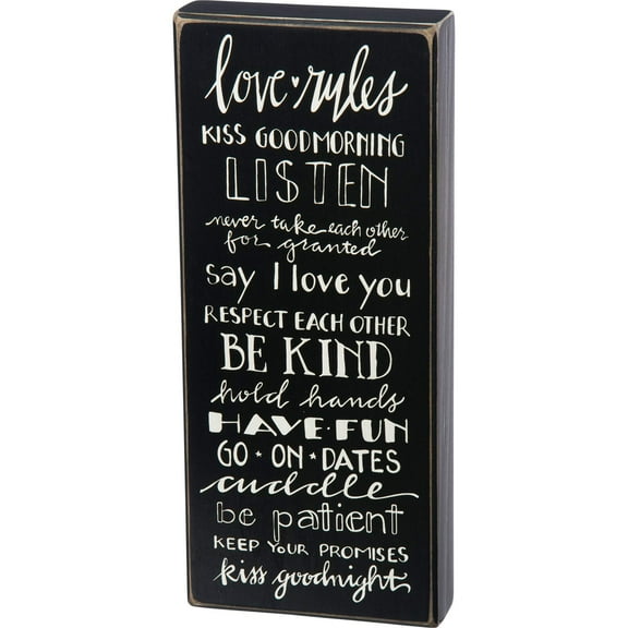 Love Rules Black Wooden Sign