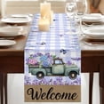 thumbnail image 3 of Purple Flowers Table Runner, Weeping Spring Floral Truck Butterfly Checkered Washable Cotton Linen Table Runners 48 Inches Long, Dresser Scarf Runner for Nightstand/Coffee/End Tables 13''x48'', 3 of 9