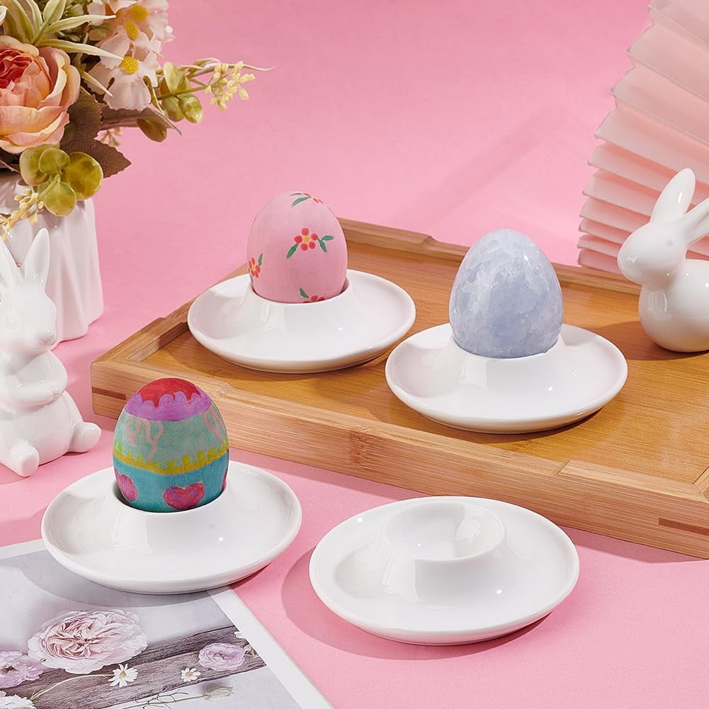 4 pc 4Pcs Boiled Egg Holder Ceramics Egg Tray Stackable Egg Coddler Cups for Serving Breakfast Brunch Table Decor 3.9inch in diameter
