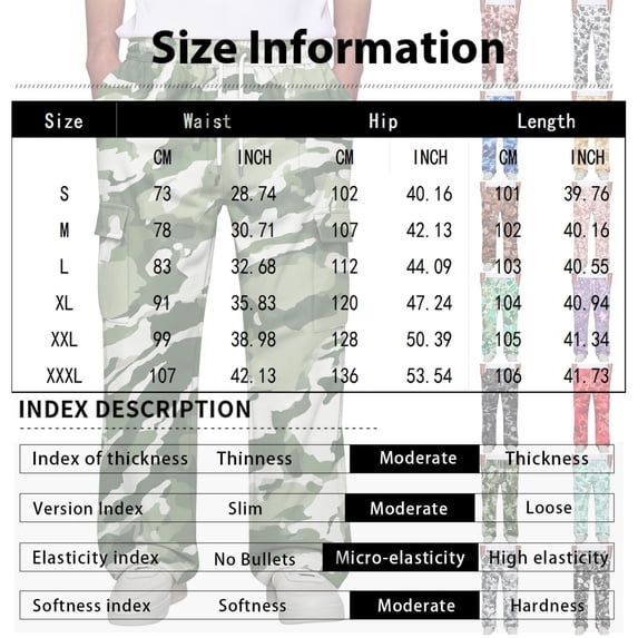 Men's Cargo Pants Relaxed Fit Straight Leg Camo Print Work Pants with 4 Pockets Elastic Waistband Drawstring Lightweight Trousers for Hiking Outdoor Daily Wear Purple L