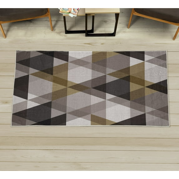 Geometric Decorative Rug, Abstract Geometric Pattern Vintage Inspired Retro Colors Old Style Graphic Art, Quality Carpet for Bedroom Dorm and Living Room, 6 Sizes, Dark Taupe, by Ambesonne