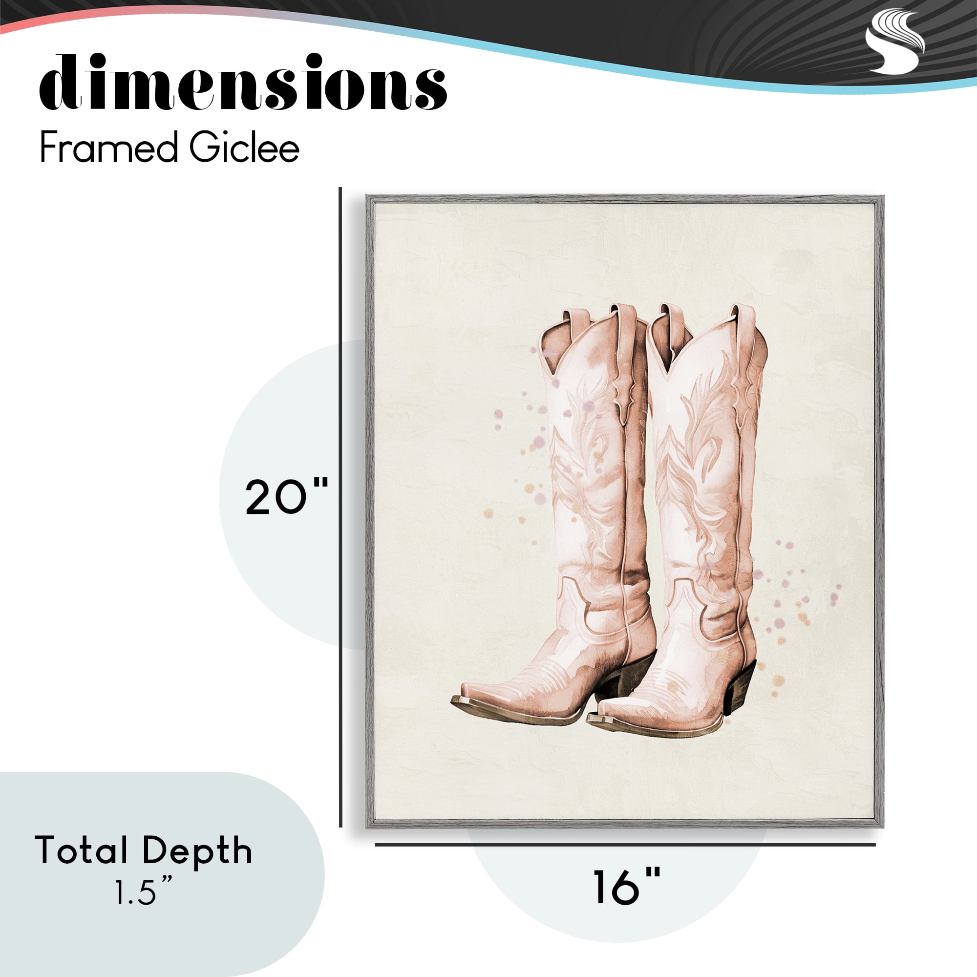 Howdy Cowgirl Pastel Boots Gray Framed Giclee Art, design by Kim Allen
