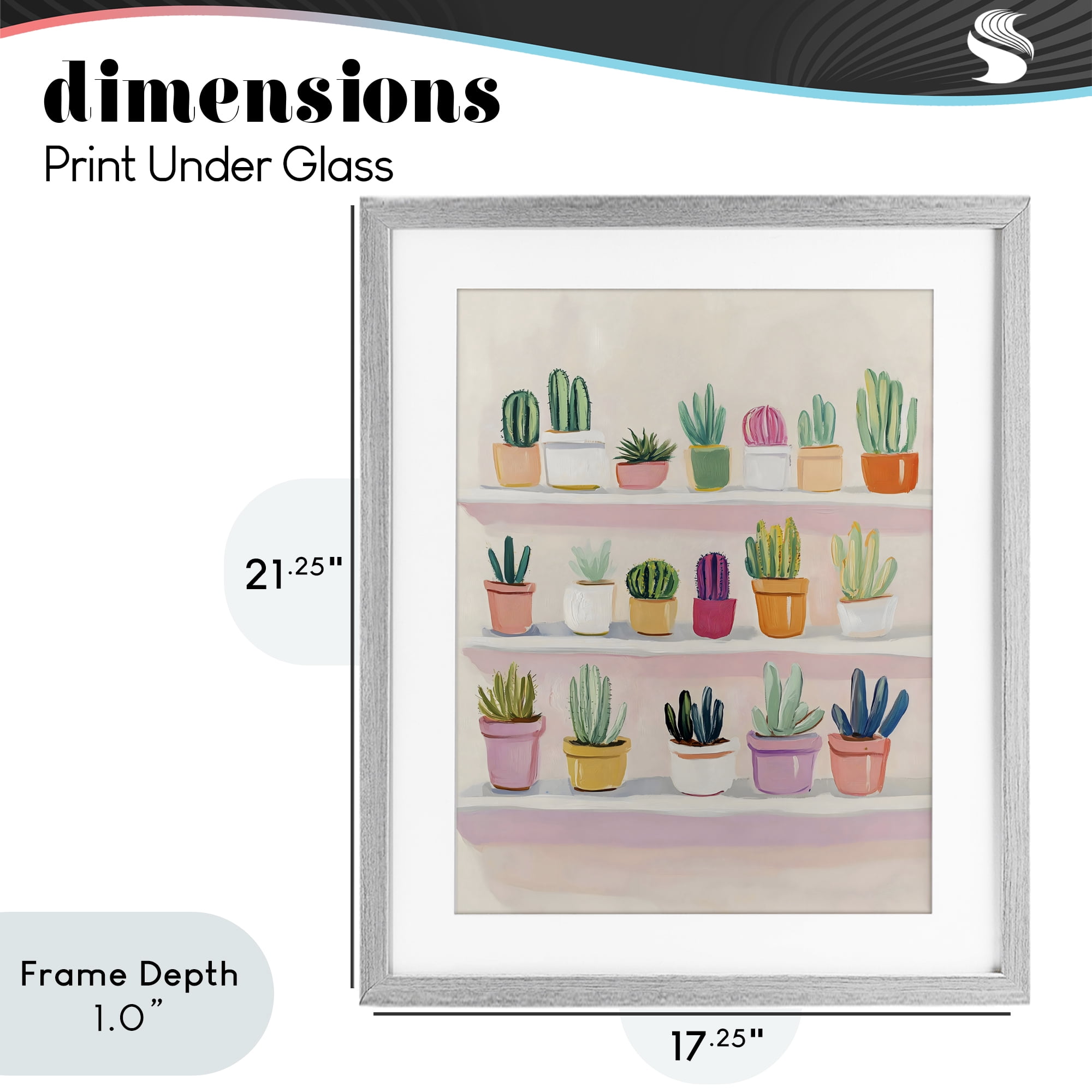 Stupell Industries Cactus Shelf Arrangement Gray Framed Print Under Glass, design by The Prints Vibe