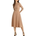 thumbnail image 4 of Vestido de trabajo para mujeres INSPIRE CHIC, corte A, mangas 3/4, vestido midi elegante, color caqui oscuro, talla XS, 4 of 6