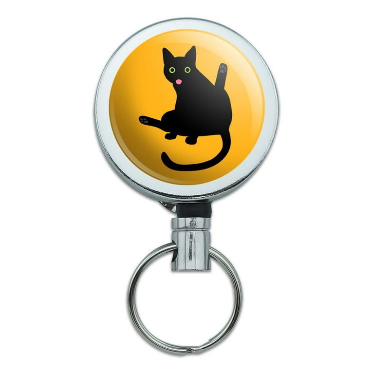 Black Cat Lifting Leg and Licking Heavy Duty Metal Retractable Reel ID Badge  Key Card Tag Holder with Belt Clip 