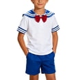 thumbnail image 5 of Kids Boys Sailor-Style Uniform Set Shirt Shorts Bow Tie Outfits Size 5-12 Blue-A, 5 of 9