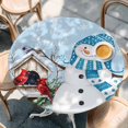 thumbnail image 2 of Blue Snowman Christmas Round Tablecloth, Fitted Table Cover with Elastic for 45"-54" Round Tables, Xmas Snowflake Birds Berry Winter Table Cloth Outdoor Indoor Dinning Party Waterproof Tablecloths, 2 of 7