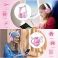 thumbnail image 3 of QearFun Cat Headphones with LED Lights for Girls Kids for School,Kids Bluetooth Headphones with Microphone & 3.5mm Jack, Teens Toddlers Wireless Headphones with Adjustable Headband for Tablet/PC-Pink, 3 of 7
