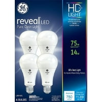 GE LED 14W Reveal General Purpose, A19 Medium Base, Dimmable, 4pk Light Bulbs