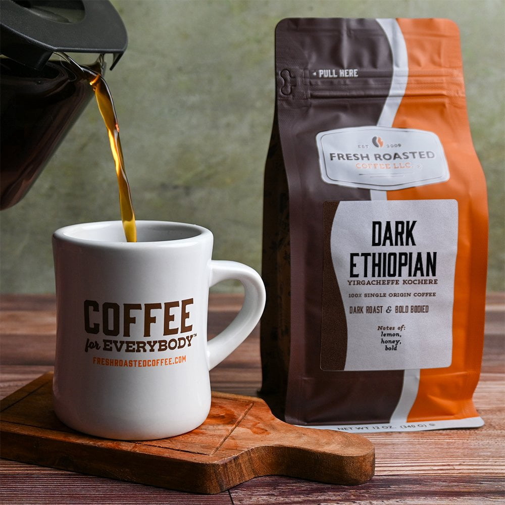 3 pack Fresh Roasted Coffee, Dark Ethiopian Yirgacheffe Kochere Coffee, Ground, 12 oz