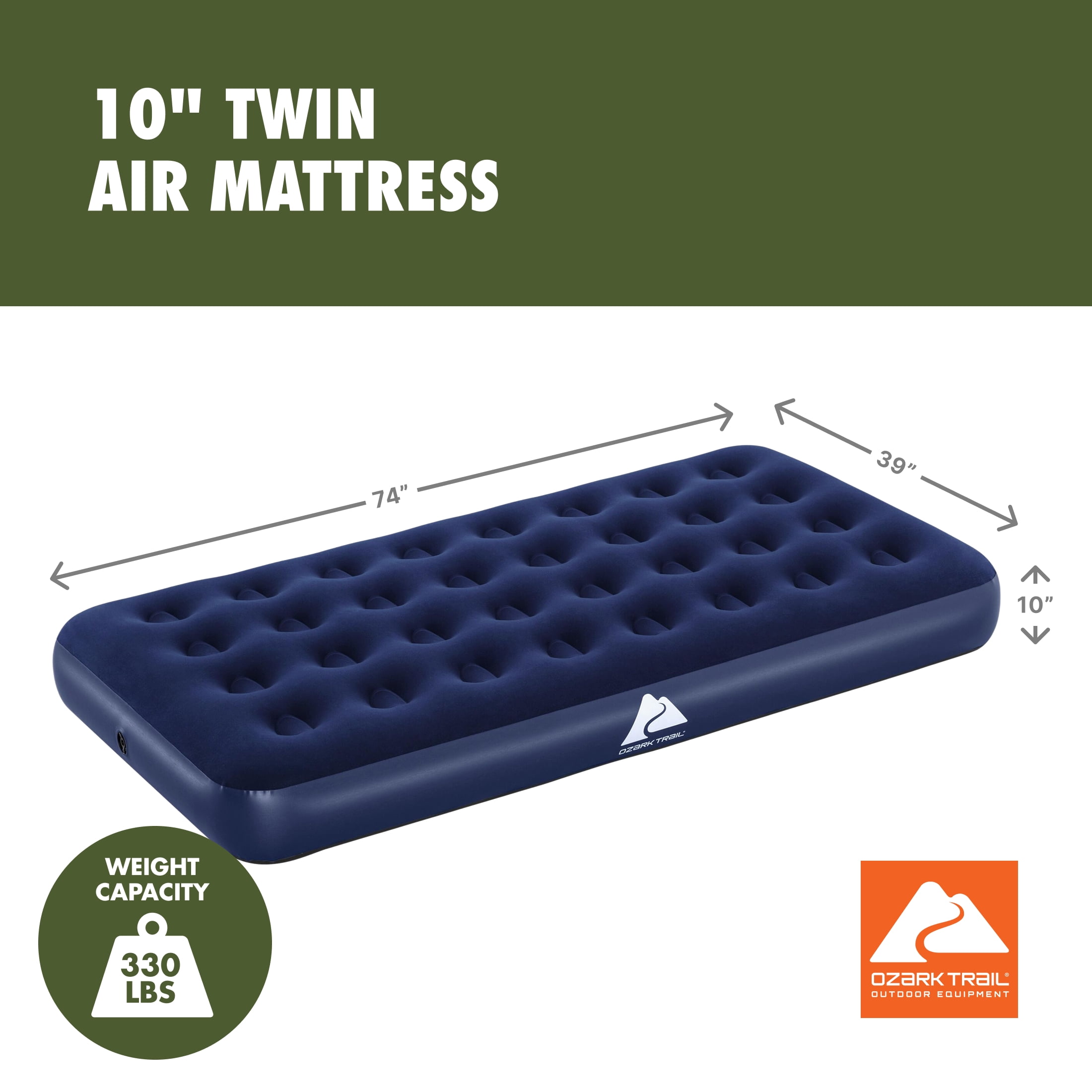 (3 pack) Ozark Trail Twin Air Mattress, 10 inch Air Bed, Inflatable Air Mattress, Blow Up Mattress without Pump