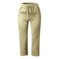 thumbnail image 4 of Capris for Women Casual Pants for Women with Pockets Petite Sweatpants Pockets Straight Pants Solid Drawstring Casual Linen Trousers Fall Women's Solid Color Linen Beige S, 4 of 4