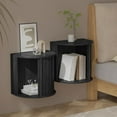 thumbnail image 6 of Pusnapku Floating Nightstand Set of 2, 16.5" Fluted Wall Mounted Bedside Shelf with Storage and Sliding Door, Wooden Curved Side Table for Bedroom, 6 of 9