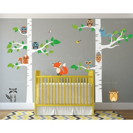 - Innovative Stencils 12 Piece Birch Tree Nursery Wall Decal Set