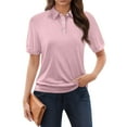 thumbnail image 2 of GXIPO Collared Shirts for Women Polo Style 3-Button Cotton Short Sleeve Casual Summer Tops Pink L, 2 of 5