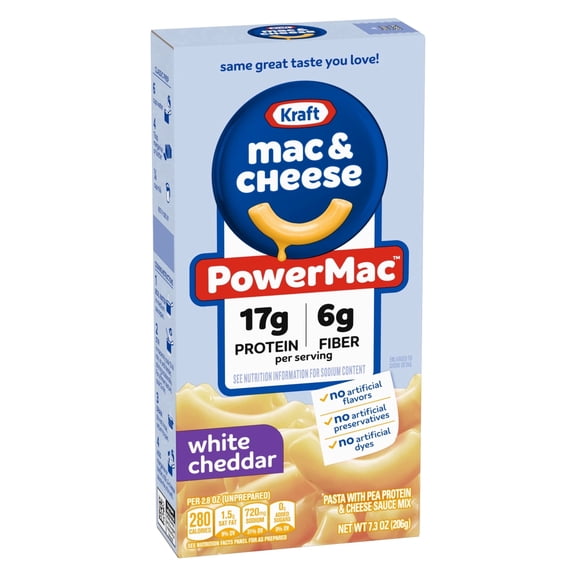 2 Pack kraft PowerMac Mac and Cheese, 1 Box, for Protein Easy Dinners or Dinner Sides, White Cheddar Flavor, 17g Protein and 6g Fiber per Serving, No Artificial Flavors, Preservatives or Dyes, 7.3 oz