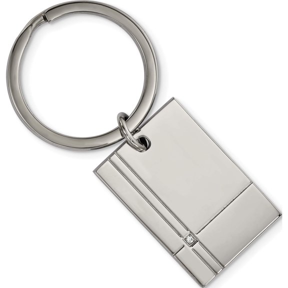 Stainless Steel Polished Grooved With Cz Key Ring (62.14 X 22.5) Made In China srk149