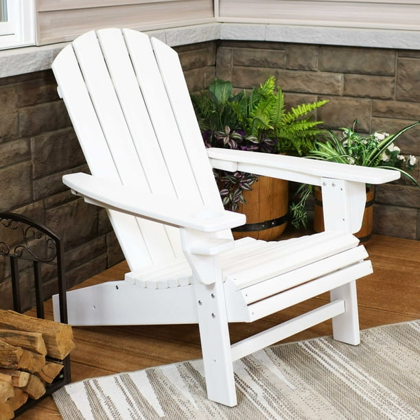Sunnydaze Plastic All-Weather Outdoor Adirondack Chair with Drink Holder,  White
