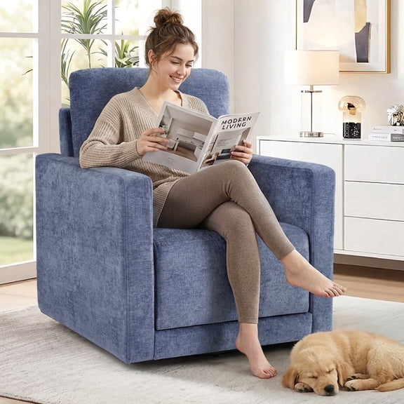 Ebello Swivel Accent Chair with Hidden Storage, 360° Swivel Plush Fabric Upholstered Arm Chair for Living Room Reading, No Assembly, Blue (1-Pack)